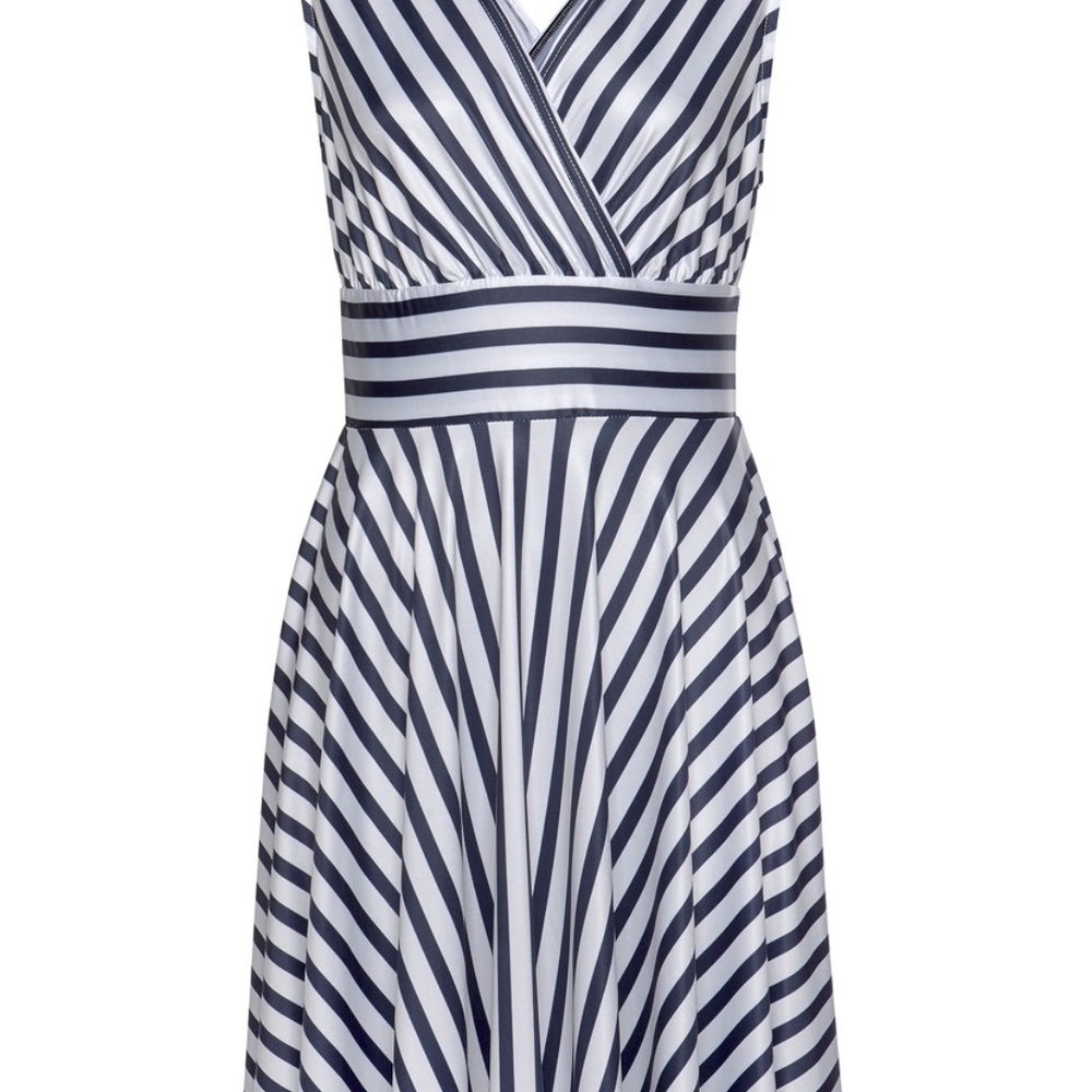 Chic Striped Navy and White Midi Dress